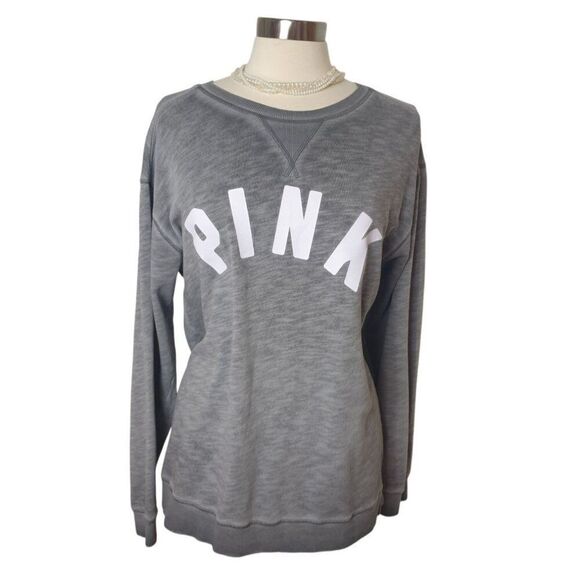 Victorias Secret Pink Sweatshirt Large Grey Y2K women's Logo VSCO Oversized - Picture 1 of 6